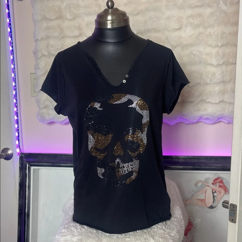 Zaldig & Voltaire Black Skull Embellished Women's Top - Picture 3 of 11